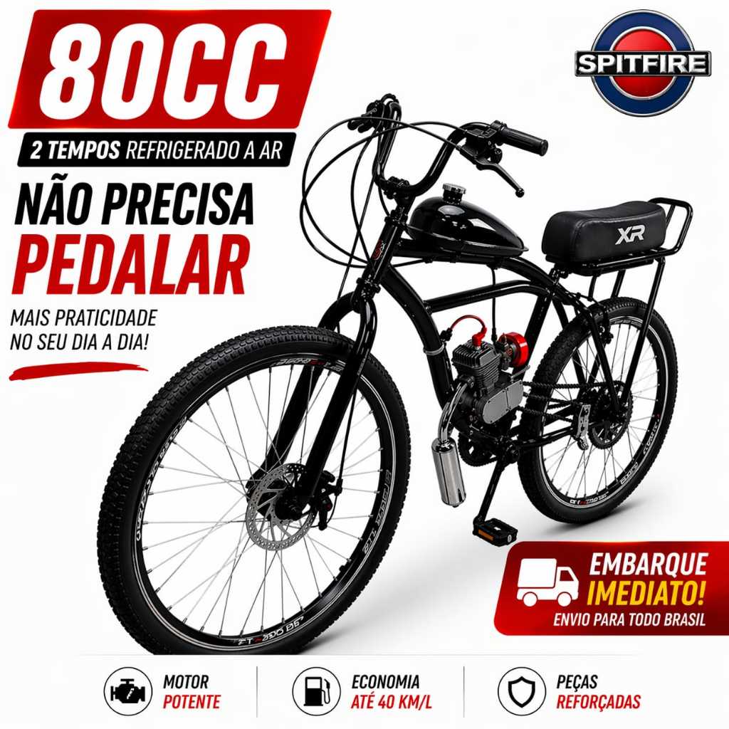 Bicicleta Motorizada 80cc Rocket Sport Preta Tamanho Quadro 19 Aro 29 (MONTADA e TESTADA)