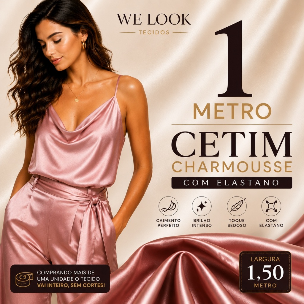 1 Metro Tecido Cetim Premium Com Elastano Caimento Perfeito e Conforto