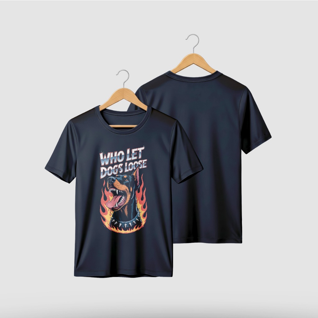 Camiseta Estampa Doberman Rock |  Who Let Dogs Loose – Unissex | 100% Algodão