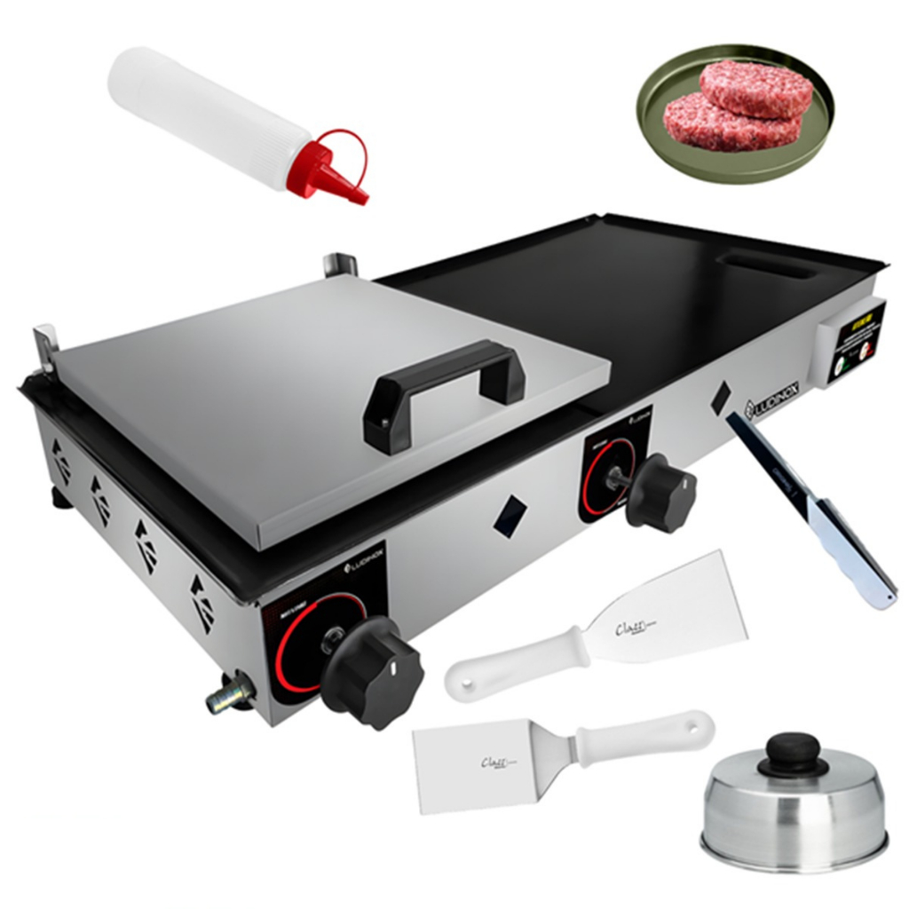 Chapeira Chapa De Lanche Profissional 70x30 Industrial Inox A Gás + Kit Acessórios - Promoção