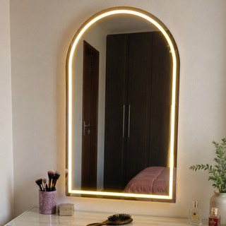 Espelho Jateado Arco Base Reta 100x80cm Arco Janela Lapidado com 3 cores Led Salão Maquiagem