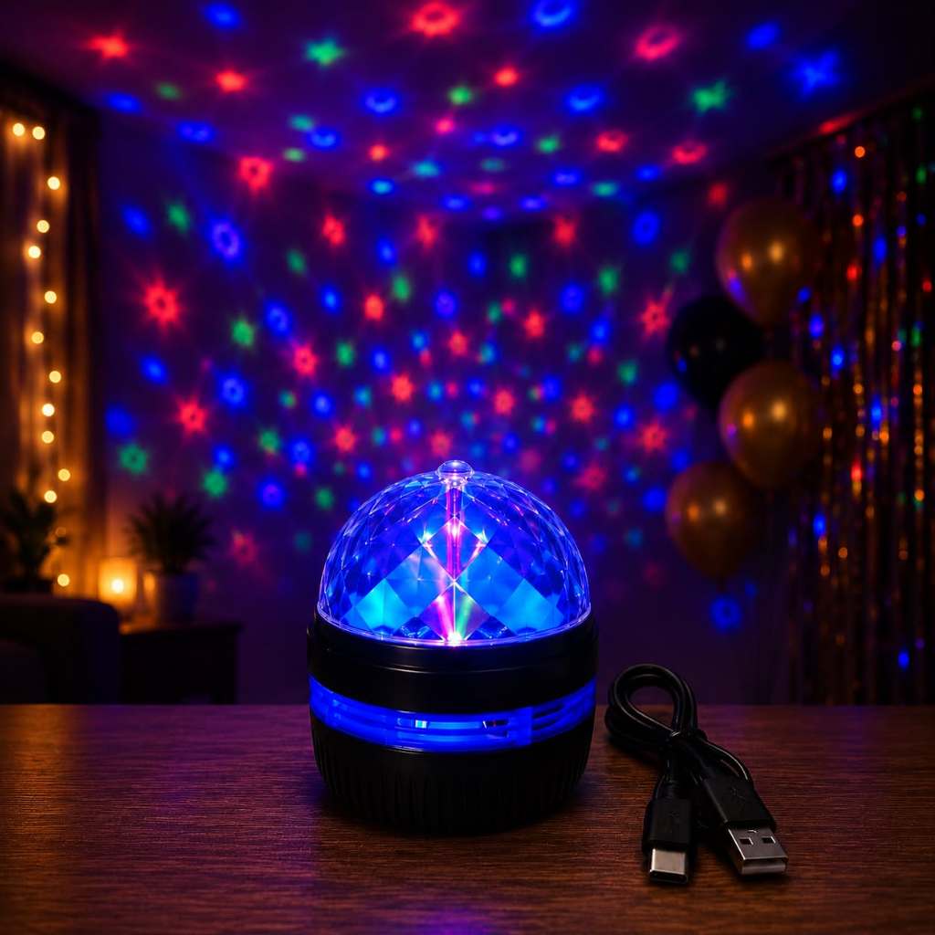 Projetor Prisma LED Mini USB RGB Giratório Luz Colorida Decorativa Quarto Sala Espaço Decorativo