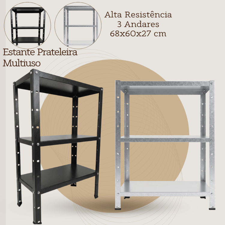 Estante Prateleira Multiuso Alta Resistência | 3 Andares | 68x60x27 cm