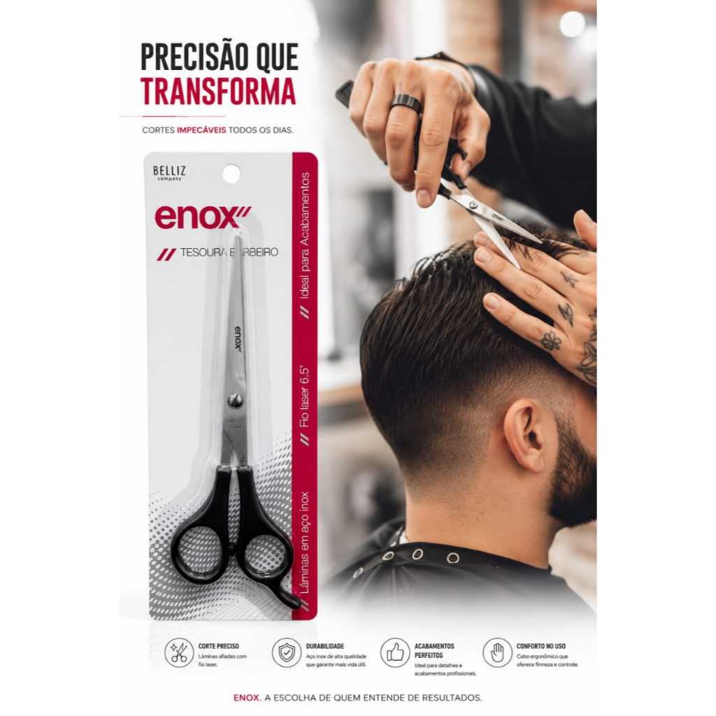 Tesoura Barbeiro Fio Laser 6,5' Belliz Enox