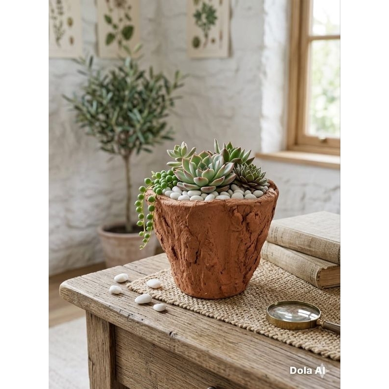 Vaso Decorativo Artesanal para Suculentas e Cactos | Vaso de Barro Rústico | Decoração Moderna 10x12cm