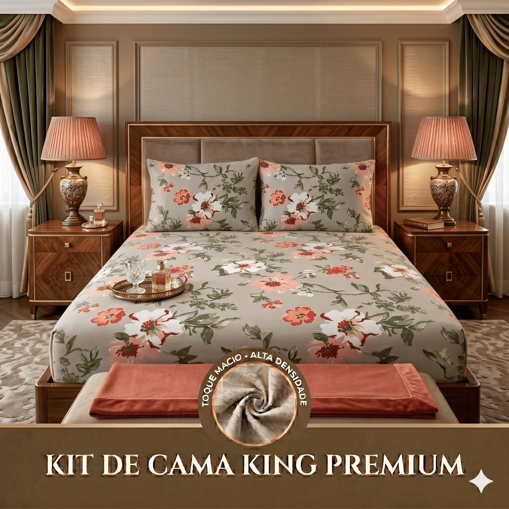 Kit Jogo De Cama Lençol Casal King Size 3 Peças Micropercal Estampado Com Elástico Toque Macio