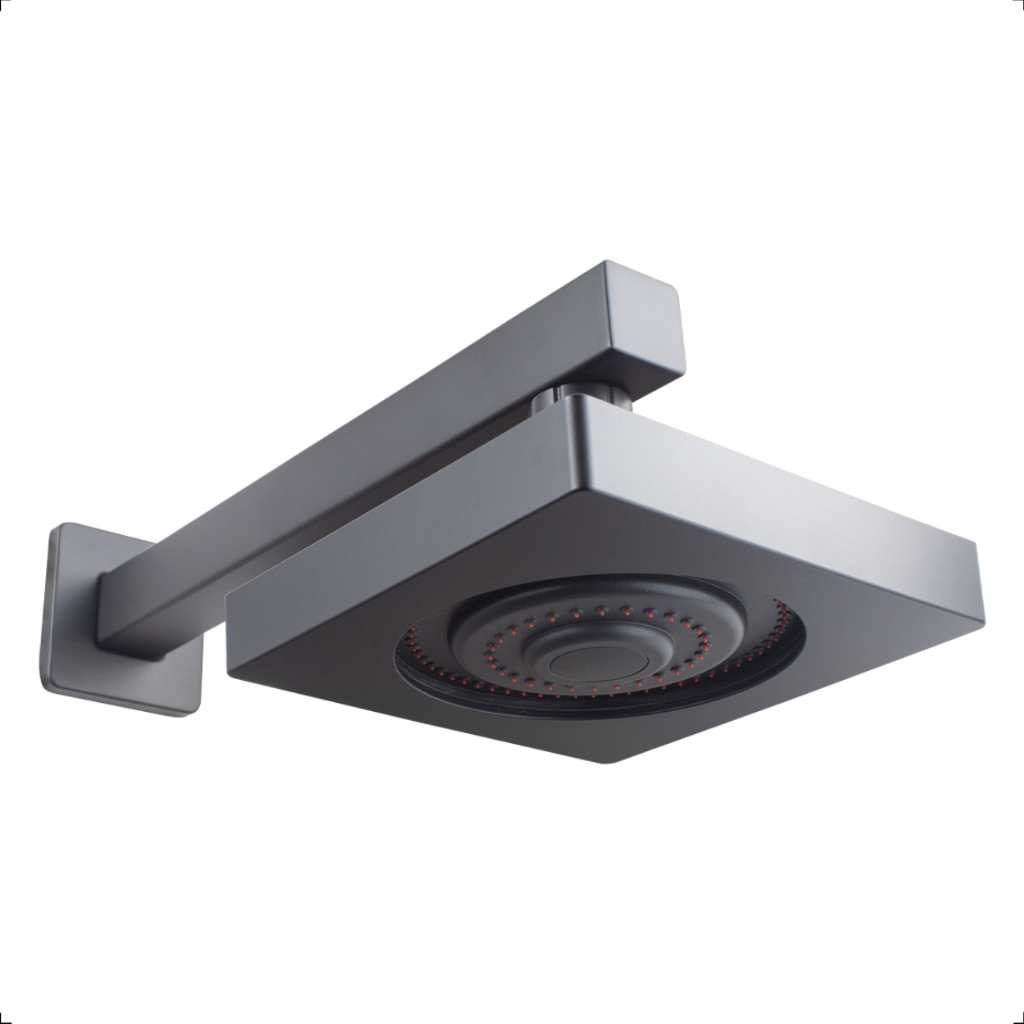 Chuveiro Ducha Articulável Gás e Solar Quadrado Autolimpante Parede Inox Com Braço 25cm Banheiro Preto Fosco Black Matte