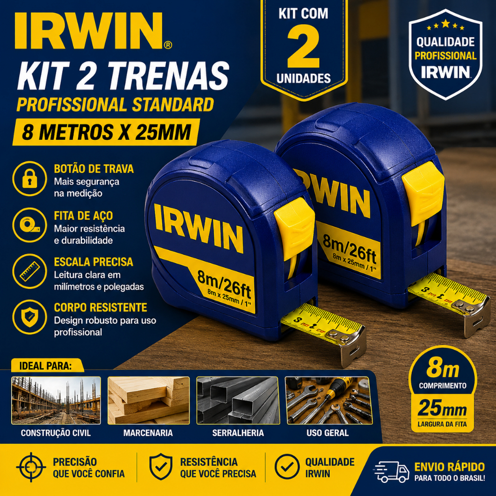 Kit 2 Trenas 8 Metros X 25mm Com Trava Irwin