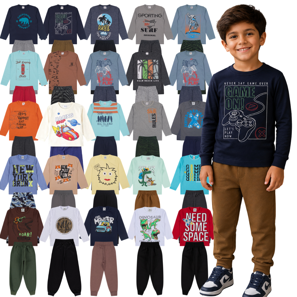 Kit 8 Peças Conjunto Meia Estação Menino do Tamanho 1 a 10 Anos | Blusa + Calça Moletom Infantil - Envio Sortido