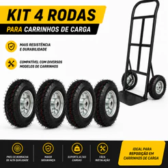 Kit 4 Rodas Pneumáticas Aro 2.50-4 Pneu e Câmara Furo 3/4 Carrinho de Carga Mão Plataforma Carriolas