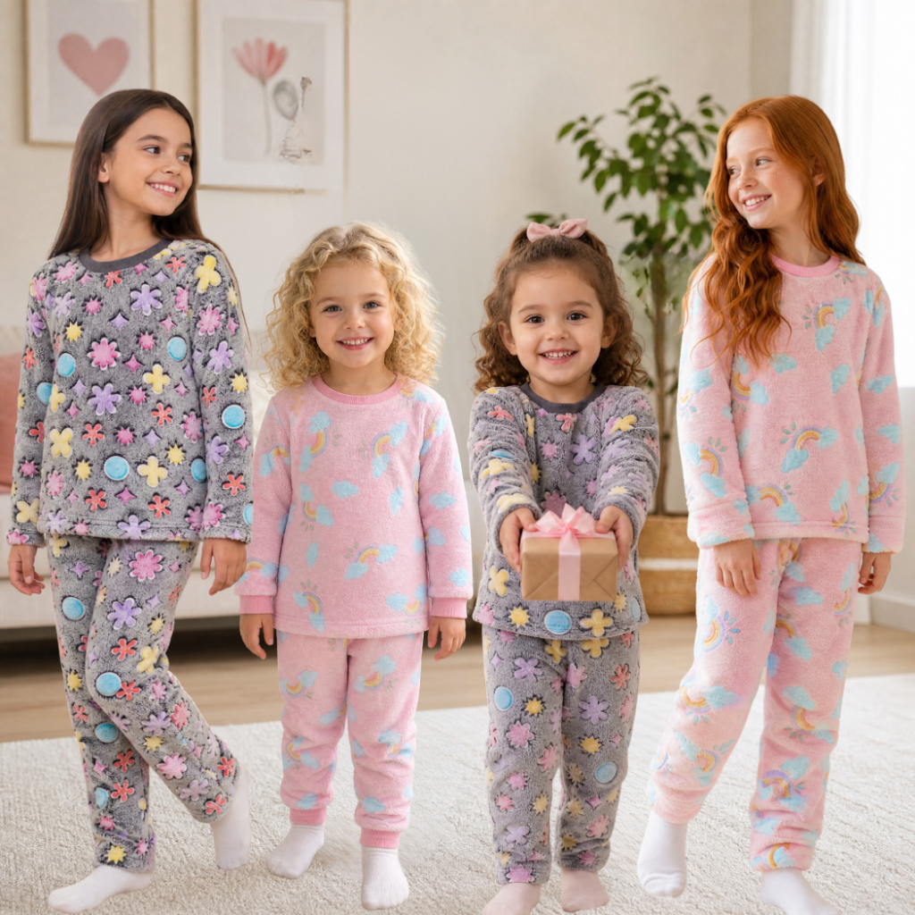 Pijama Bebê e Infantil Menino Menina Fleece Conjunto Peluciado Inverno Quentinho