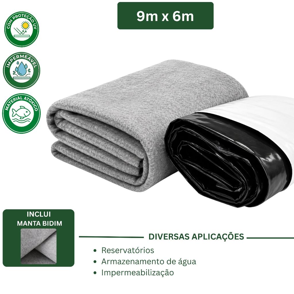 Lona Manta Geomembrana Tanque 300 Micras + Manta Bidim 9x6m