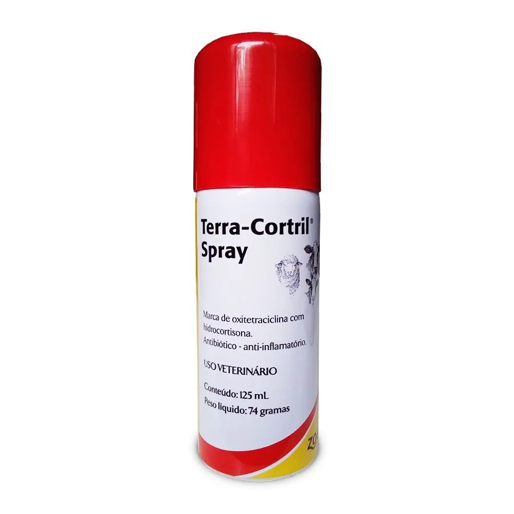 Terra Cortril Spray 125ml Antibiótico Anti Inflamatório Cães Gatos Bois Cavalo Zoetis Terra-Cortril