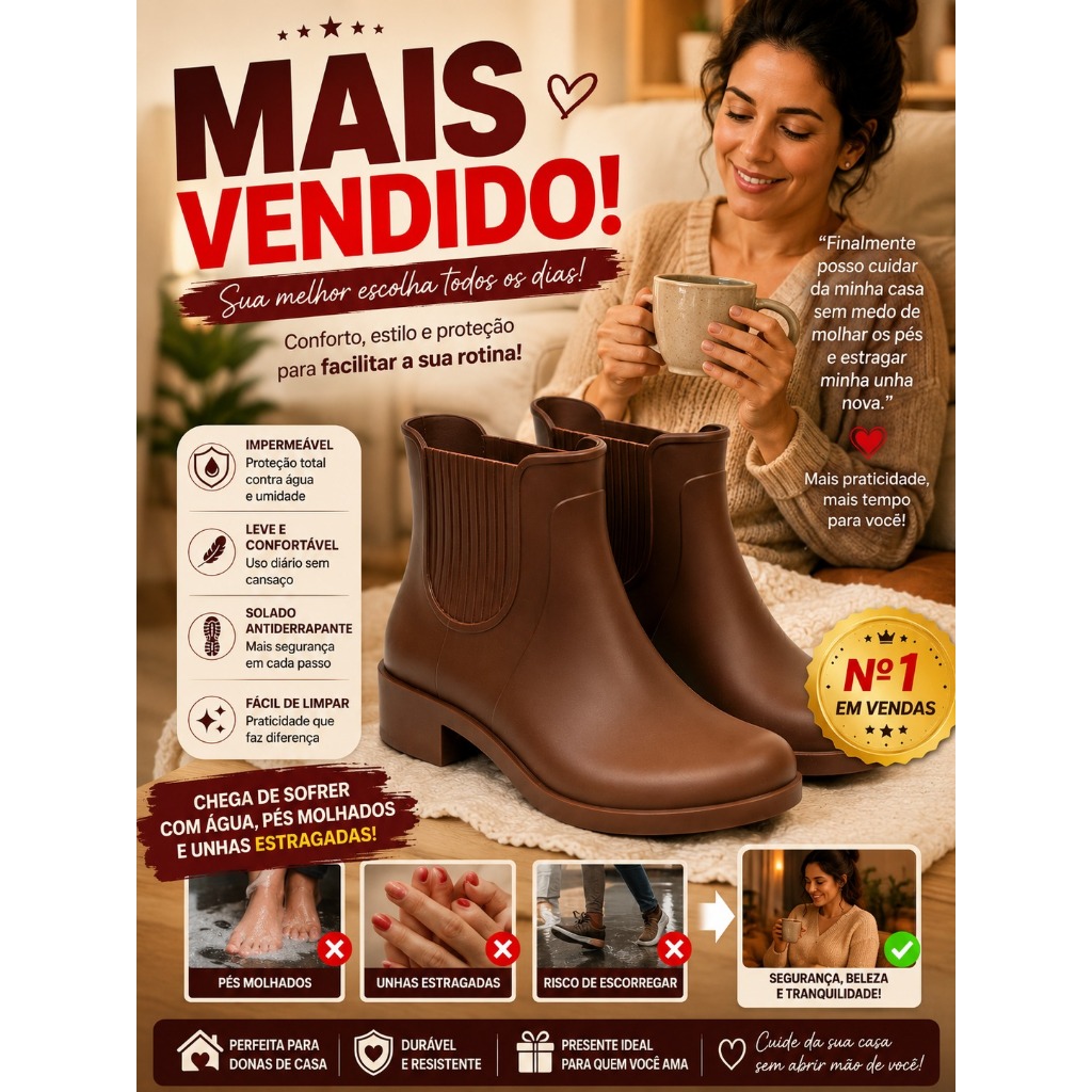 Bota Feminina Galocha Cano Curto Impermeável Confortável Leve Antiderrapante Chelsea Chuva Casual Moda Inverno Trabalho