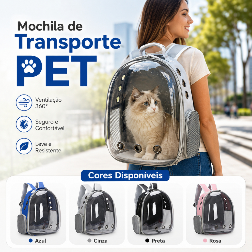 Mochila Transporte Pet Gato Cachorro Pequeno Bolsa Cápsula Ventilada Viagem Passeio Transparente