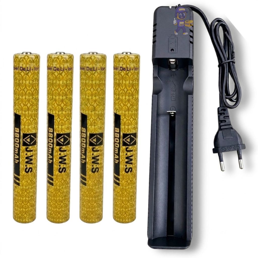 Kit Carregador +4 Baterias 181350 4.2v 8800mah Para Lanternas Táticas Original Jws Titanium W600