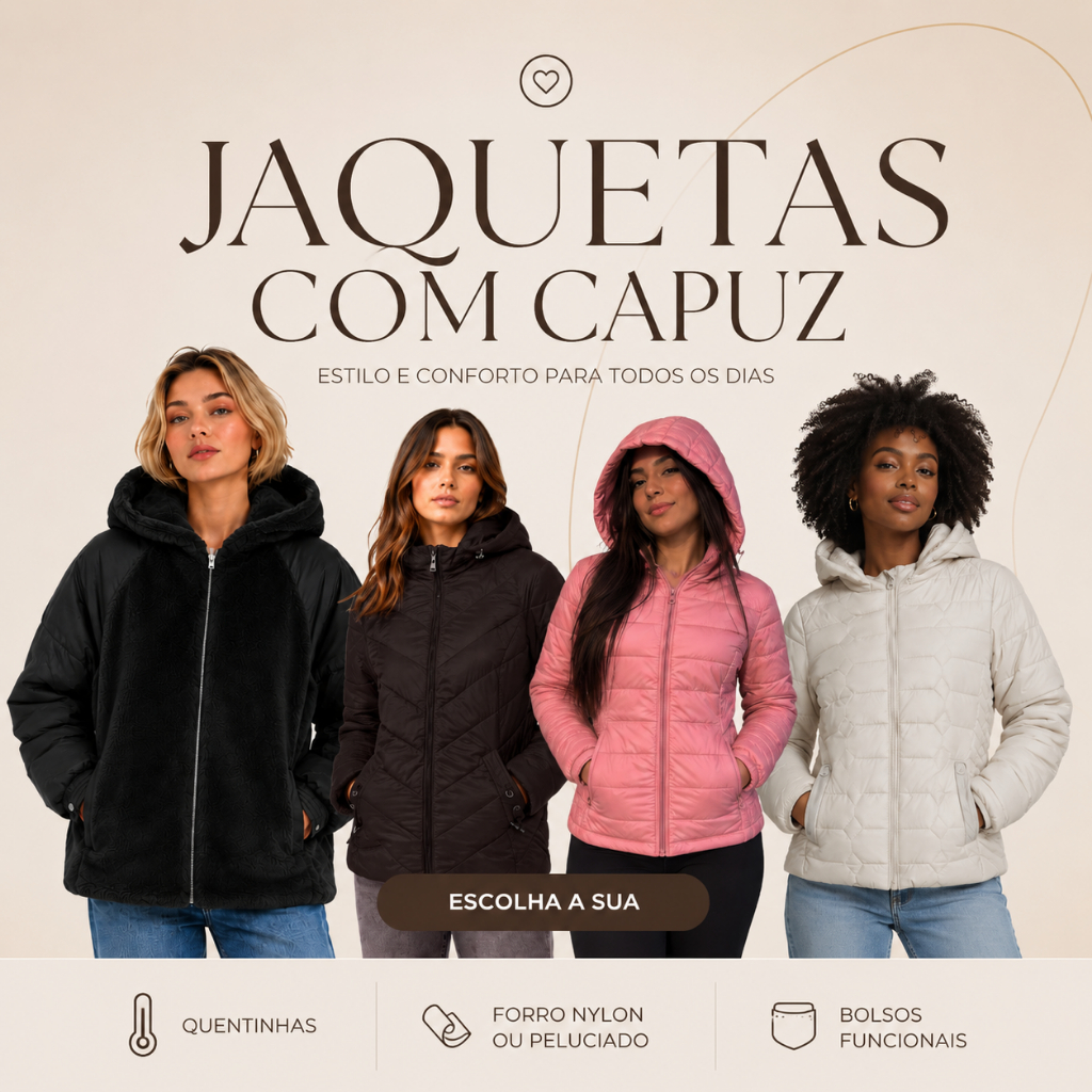 Jaqueta Feminina Matelassê Forrada Zíper Resistente Inverno Frio Quentinha Facinelli Várias Cores