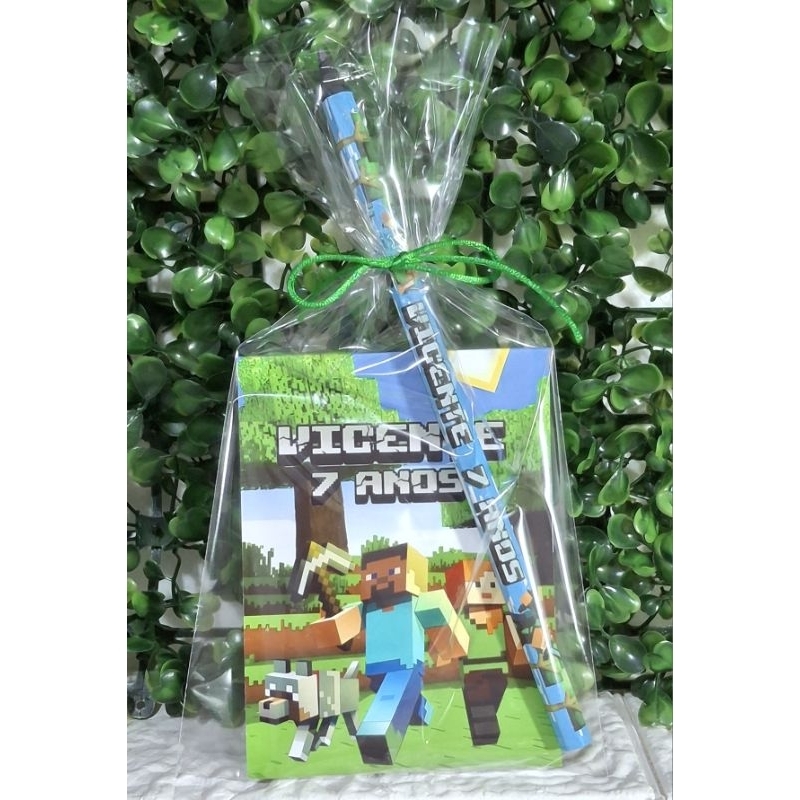 Kit Bloquinho + Lápis Personalizado Game - Minecraft, Lembrancinha Festa de Aniversário