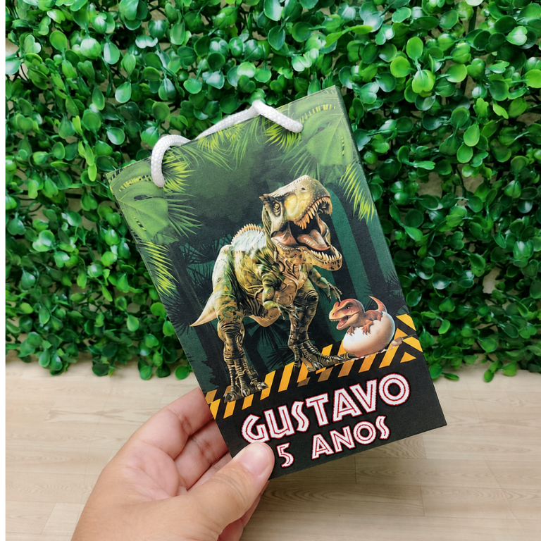 Sacolinha Surpresa Jurassic Park Dinossauro Personalizada Lembrancinha Festa Pegue e Monte Tamanho P