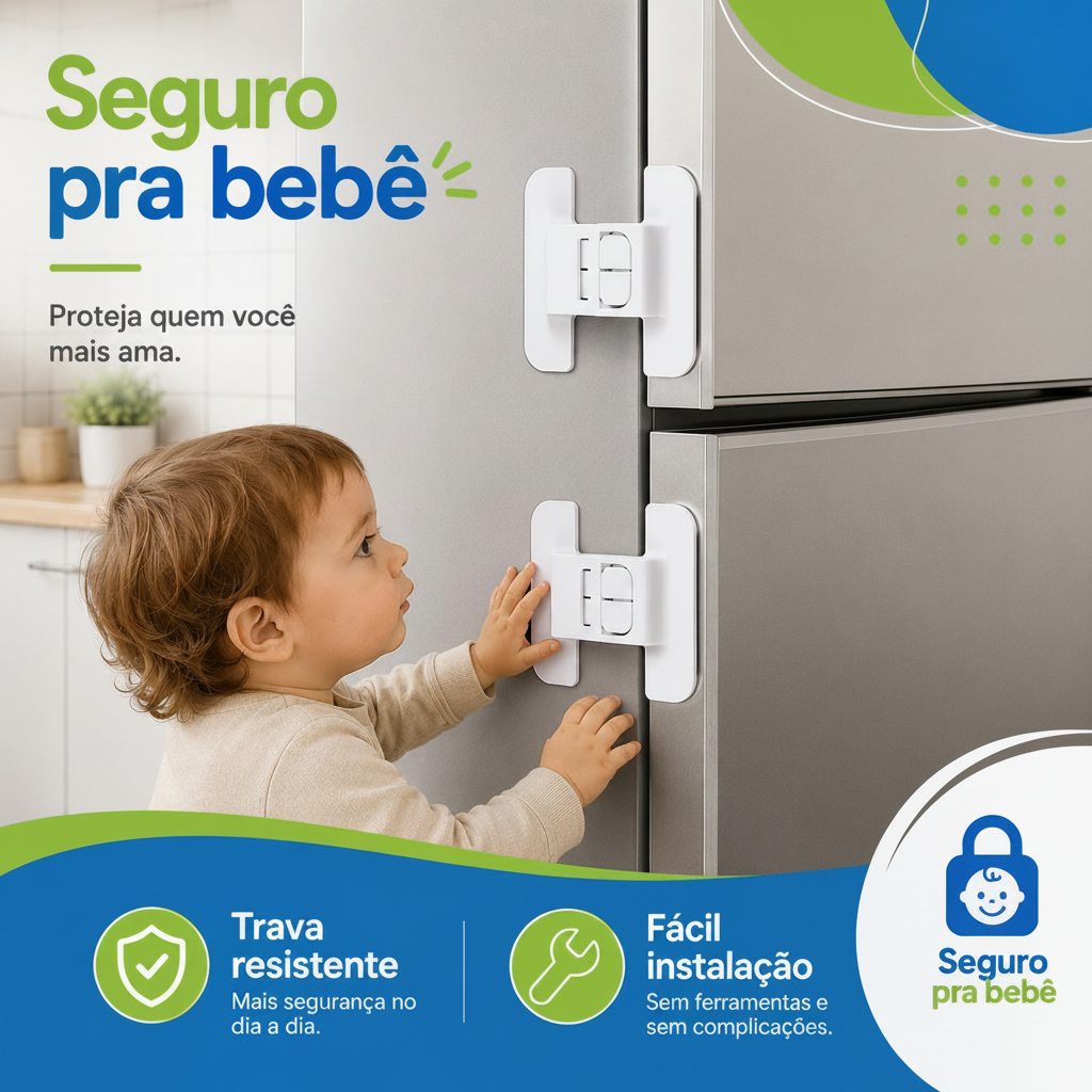 Trava de Segurança De Geladeira Gavetas Multiuso Adesiva Protetor Infantíl Fechadura Armário