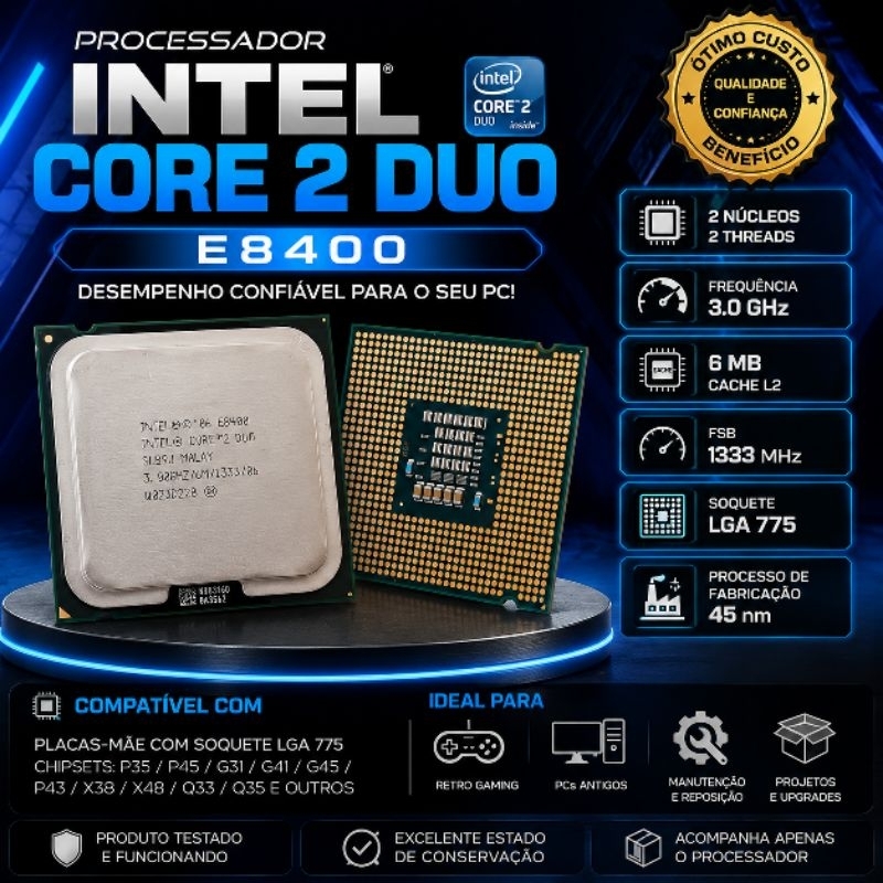 Processador Intel Core 2 Duo E8400 3.0GHz 6MB Cache LGA775