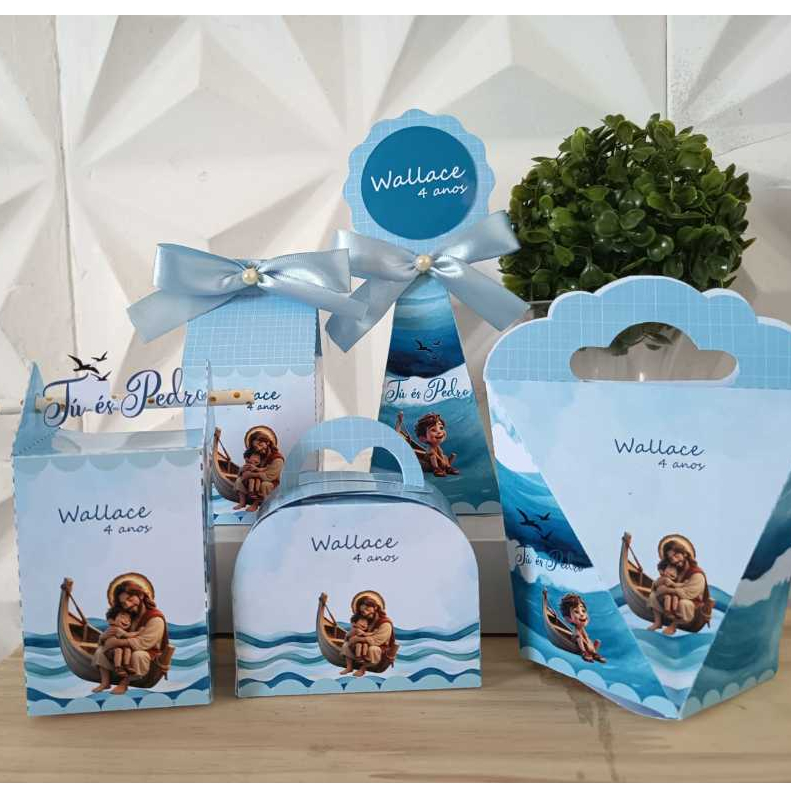 Kit Caixas Personalizadas Tu És Pedro Primeira Comunhão Batizado Crisma Lembrancinha Aniversario