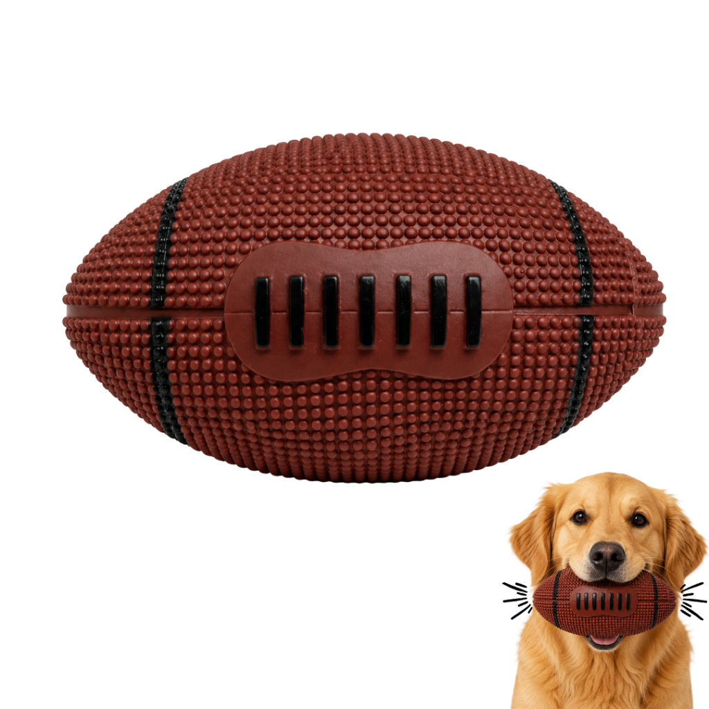 Brinquedo Bola Futebol Americano para Cães Mordedor Interativo em Vinil 11cm Com Apito