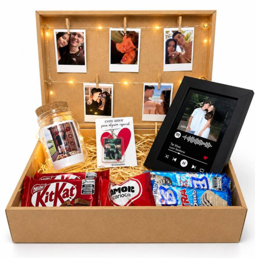 Caixa de Presente MDF com Iluminação LED Namorados/Doces/Porta Retrato/Chaveiro/Luminária/Polaroides