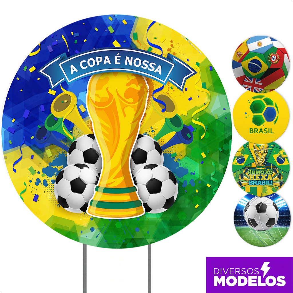 Painel Redondo 150x150 Decoração Festa Copa Brasil Hexa Sublimado Em Tecido C/Elástico