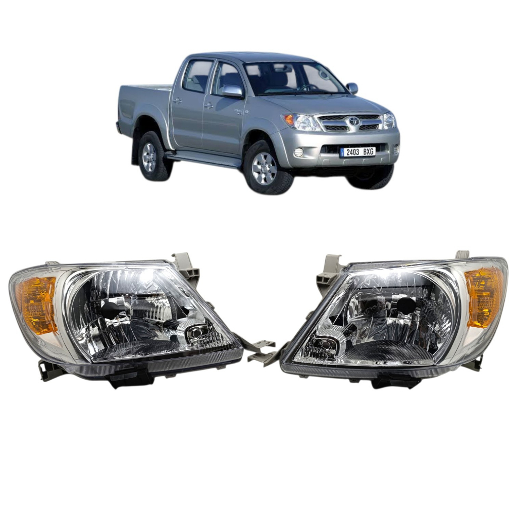 Farol Hilux Pick Up 2005 2006 2007 2008 Máscara Cromada Com Pisca Ambar