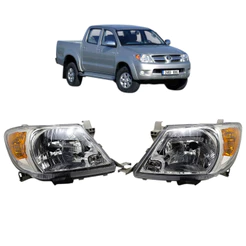 Farol Hilux Pick Up 2005 2006 2007 2008 Máscara Cromada Com Pisca Ambar