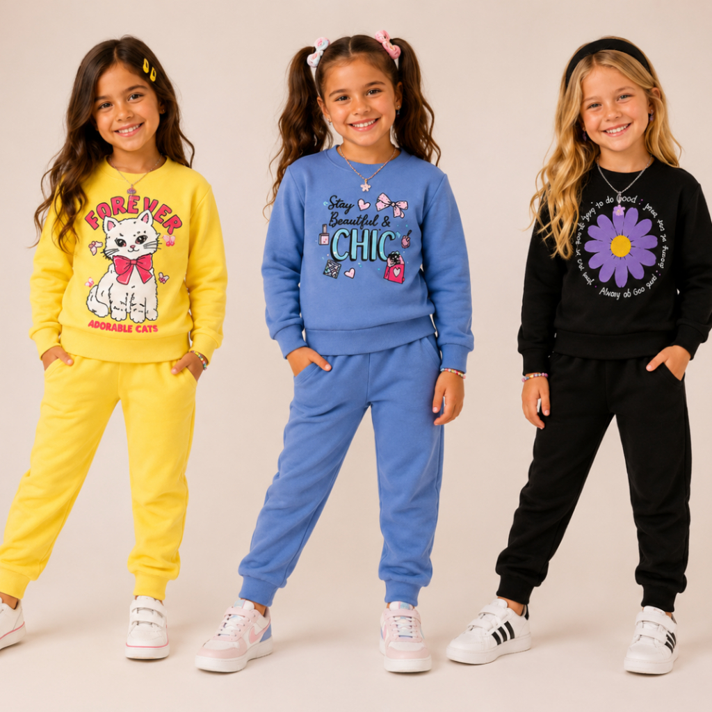 Kit 2 ou 4 Peças Conjunto Infantil Menina Inverno Moletom Peluciado Sortido Bebê e Juvenil Estampado