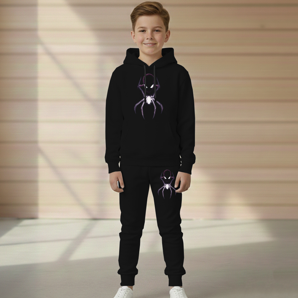 Conjunto Moletom Aranha Escuro Infantil Blusa Canguru e Calça Flanelado Do Tamanho 2 ao 16