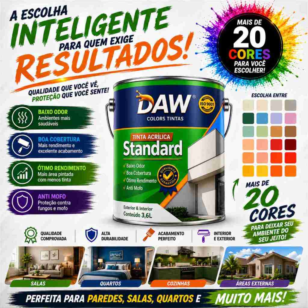 Tinta Acrílica Standard DAW 3,6L Ótimo Rendimento Interior E Exterior