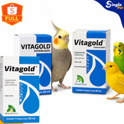 Vitagold Potenciado Suplemento Vitamínico em Gotas para Aves e Animais - Escolha entre 20ml ou 50ml