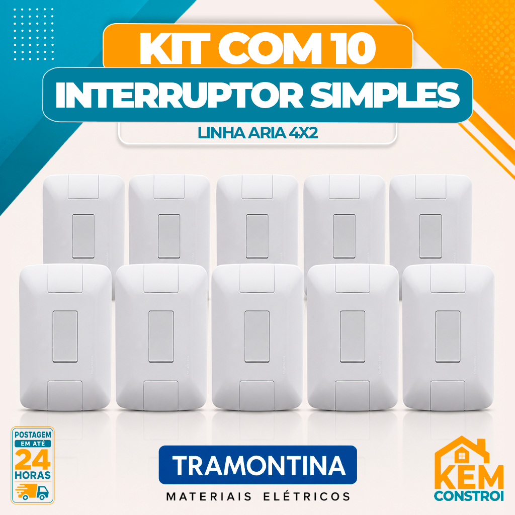 Kit 10 Interruptor Simples Tramontina Aria 4x2 De Embutir Branco Tomadas e Interruptores