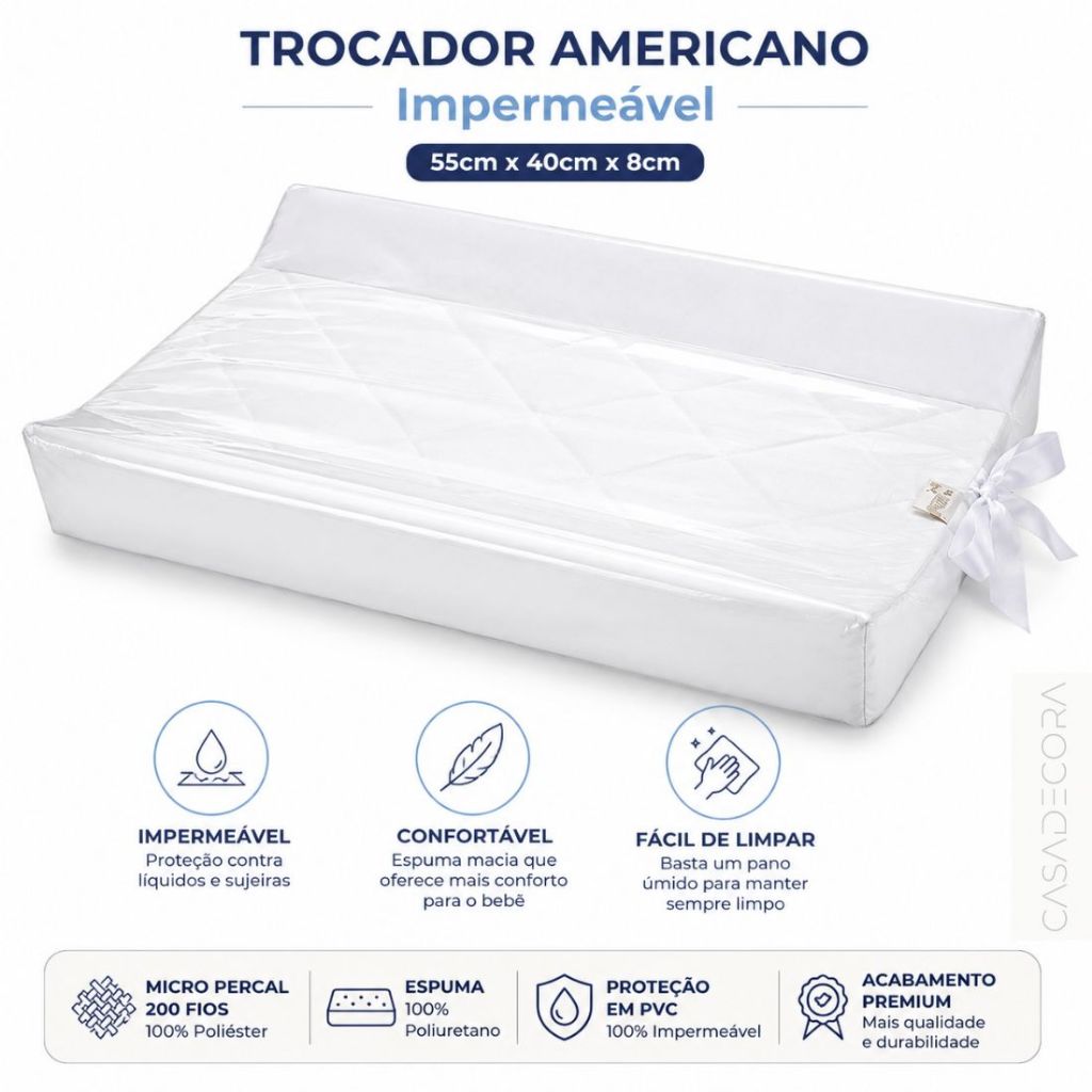 Trocador Americano Impermeável Bebê Para Cômoda 50x40x8cm Micropercal Confortável Premium Lavável