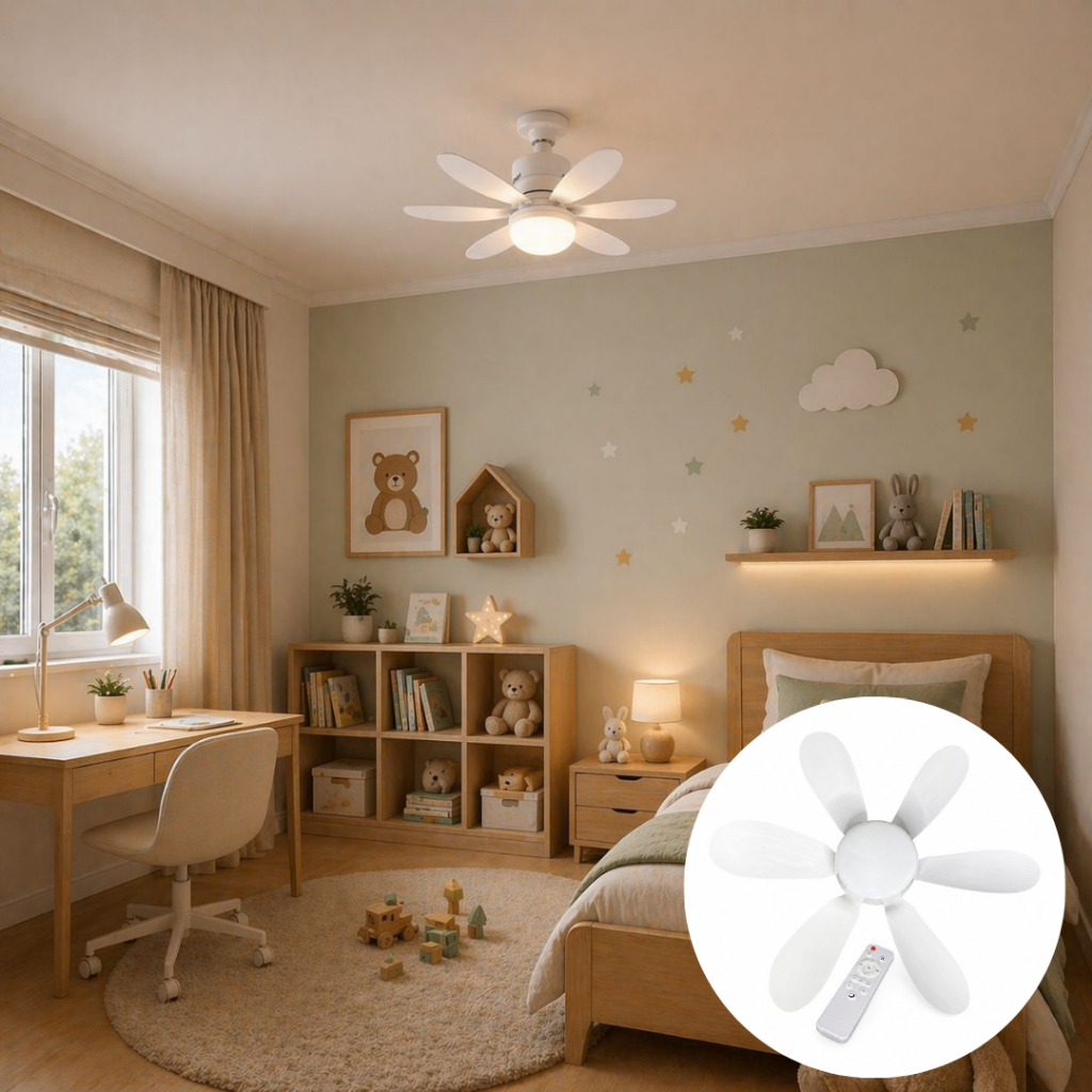 Lâmpada Ventilador LED 120W E27 Bivolt com Controle 3 Velocidades Luz Ajustável 3000K a 6500K Timer Função Memória