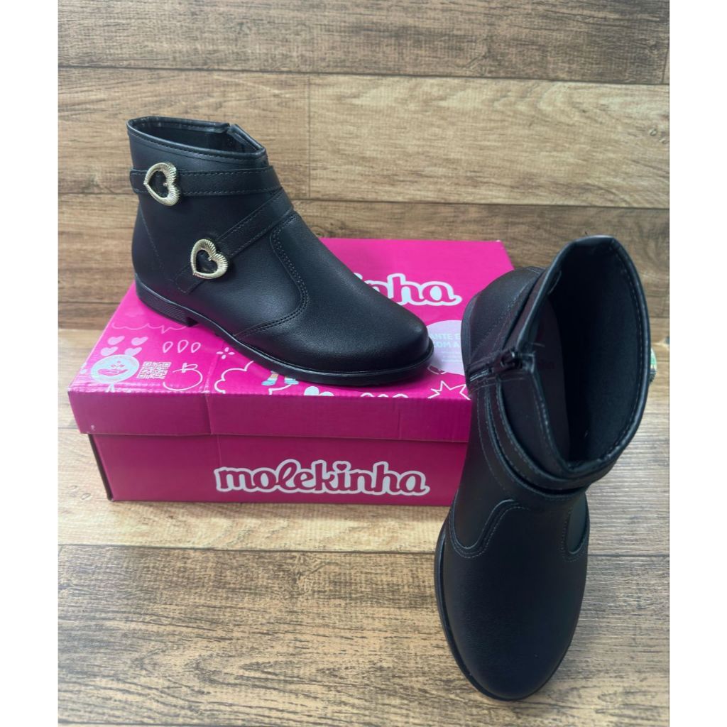 BOTA COTURNO MOLEKINHA CANO CURTO ZIPER NAPA  BAIXA FIVELA CORAÇÃO GALOCHA MENINA JUVENIL INFANTIL ANTIDERRAPANTE