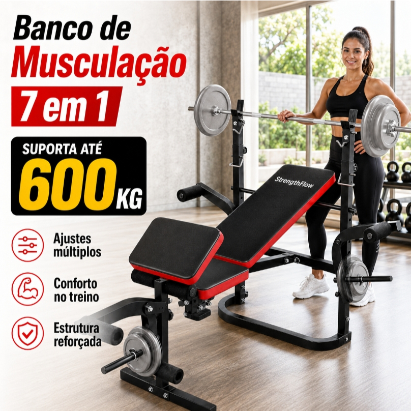 Estação de Musculação Banco para Supino com Encosto Ajustável STRENGTHFLOW
