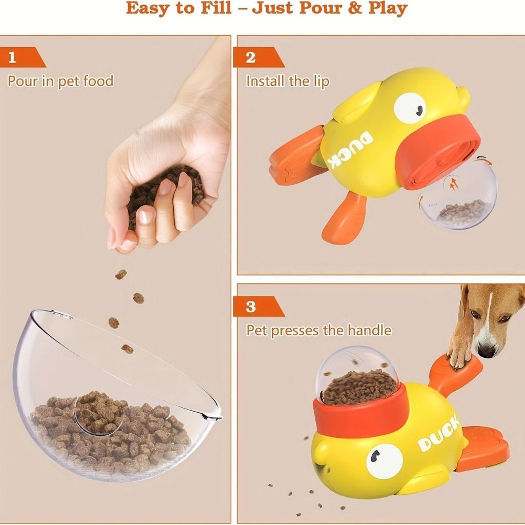 Brinquedo Interativo Pato Dispensador de Ração | Alimentador Tigela Lenta Divertida Para Cães e Gatos Petiscos e Ração