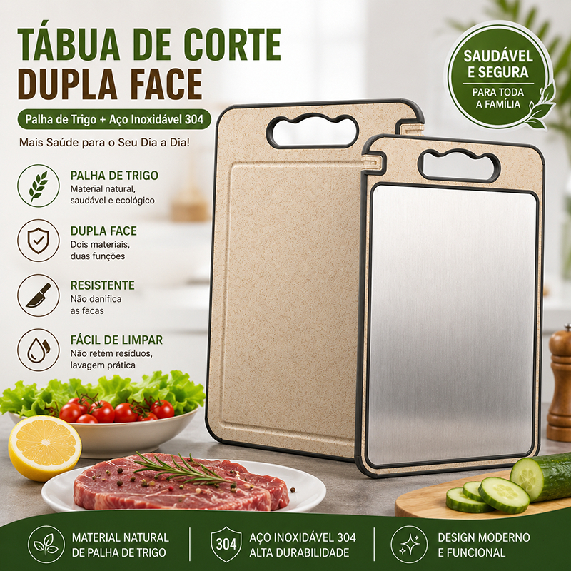 Tábua de Corte Dupla Face Premium de Titânio - Aço Inox de Grau Antibacteriana À Prova De Mofo Alimentício