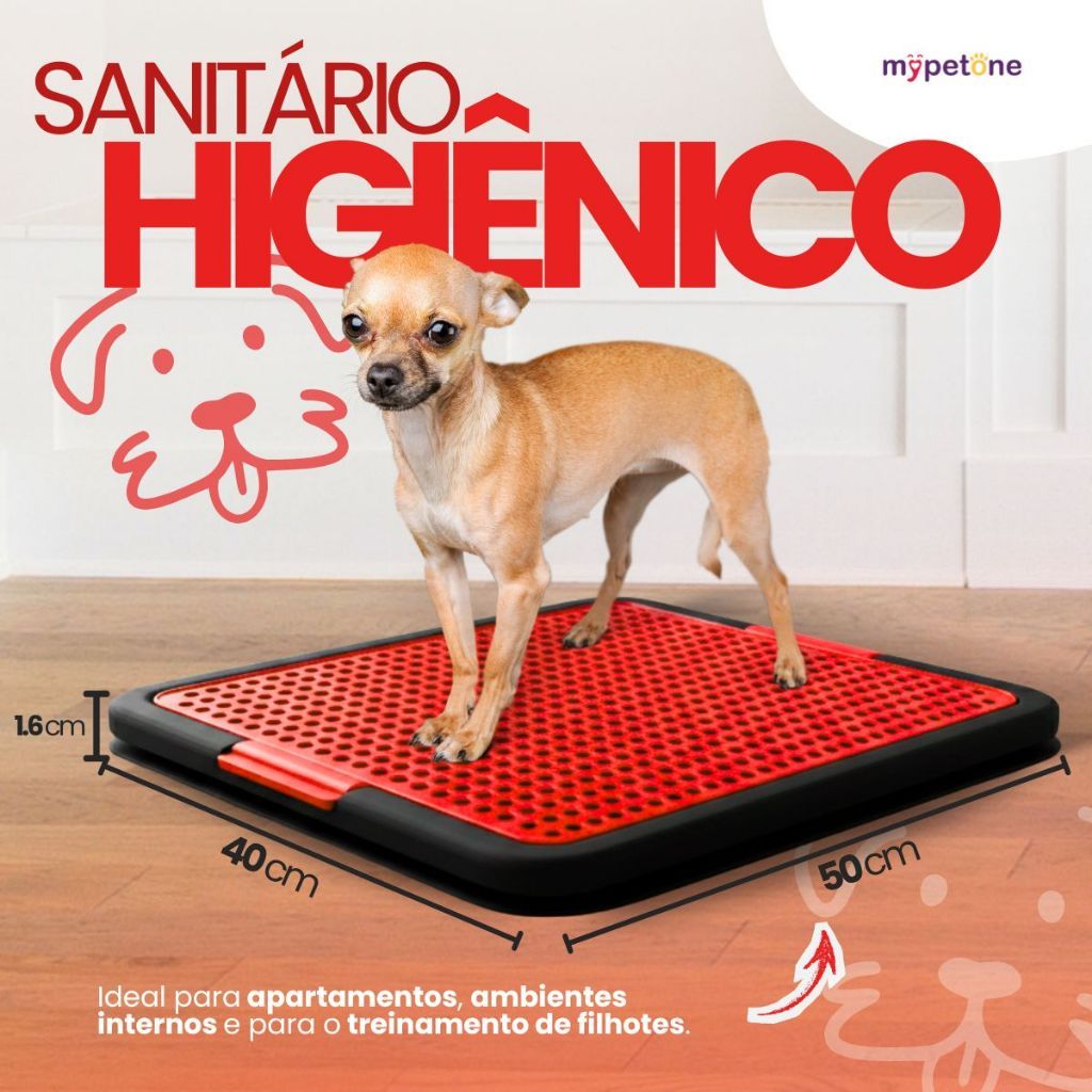 Tapete Sanitário Higiênico Lavável Educa Pet Xixi Cães Mypetone Vermelho
