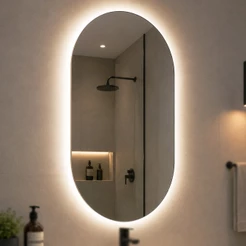Espelho Grande De Parede Oval Com Led Orgânico Banheiro Sala Quarto Luz Quente E Fria