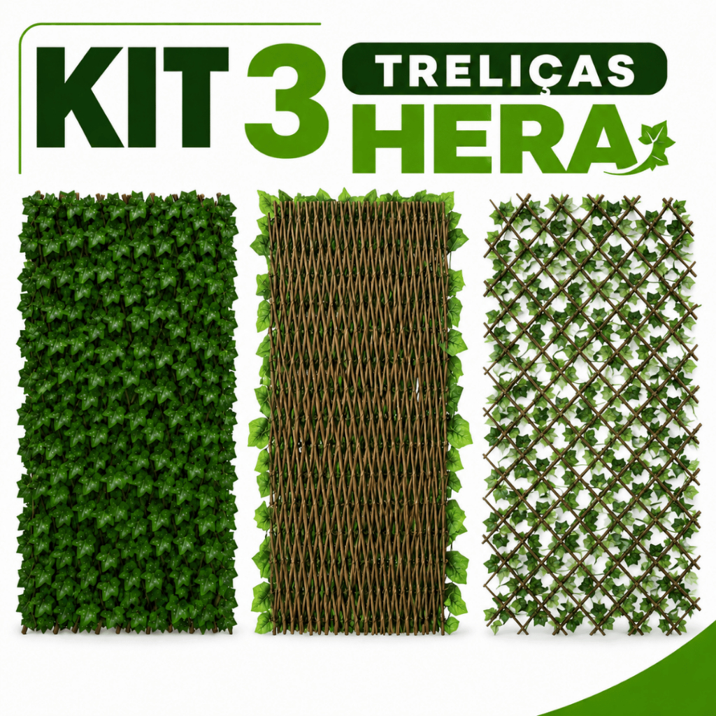 Kit 3 Treliças Hera Decoração Gradil Cerca Viva Sanfonada Painel Madeira