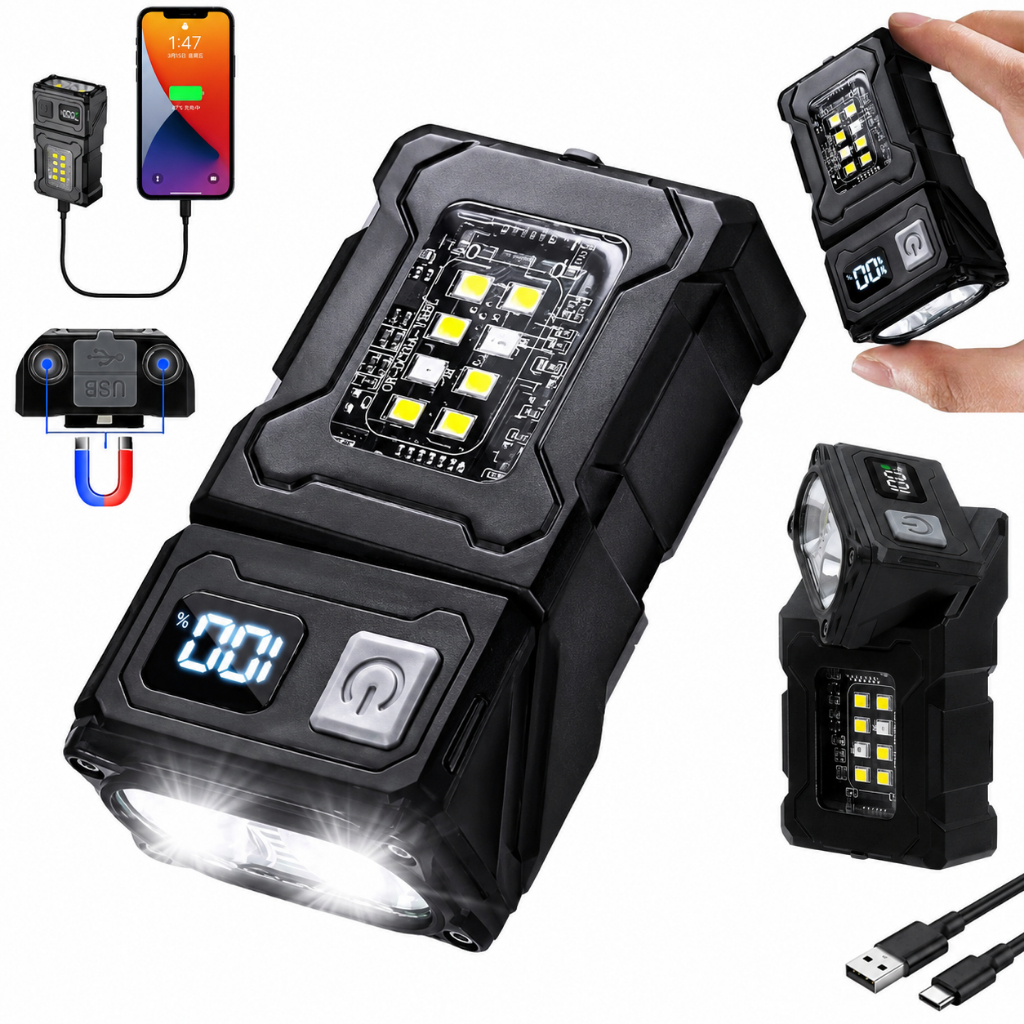 Lanterna Tática Recarregável Magnética C/ Ima Led Portátil Multiuso Usb Potente Militar Cabeça Bolso