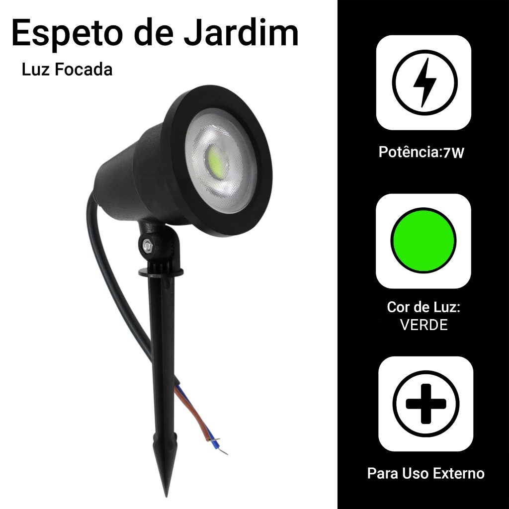 Detalhes do Luminária Espeto Jardim Luz Led 7W 3000K Verde Bivolt Prova D'água