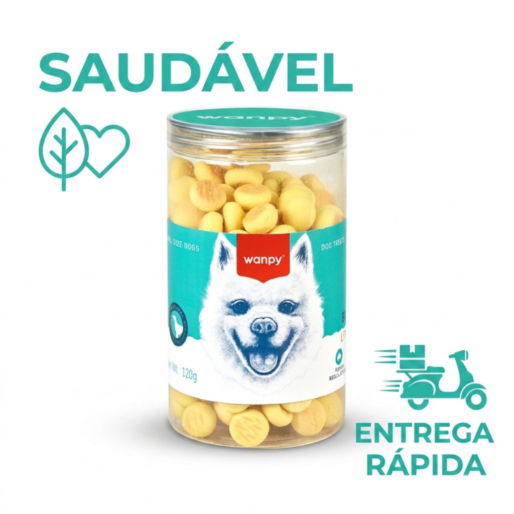 Petisco para Cachorro Wanpy Mini Biscoito Leite e Queijo Todos os Cães 120g Saudável
