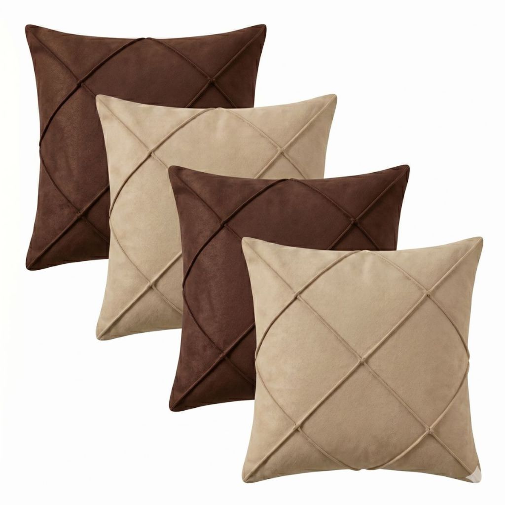 KIT até 4 Capas de Almofada Costura Drapeado 40x40cm Decorativas em Suede Toque Aveludado Luxo