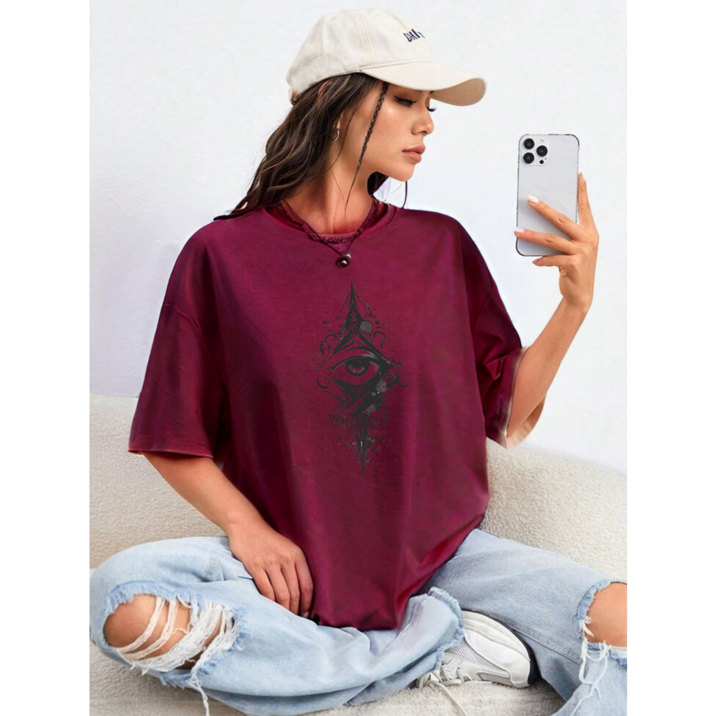 Camiseta Feminina Algodão Streetwear Tarô Místico Lançamento Camisa Estampa Olho Milenar
